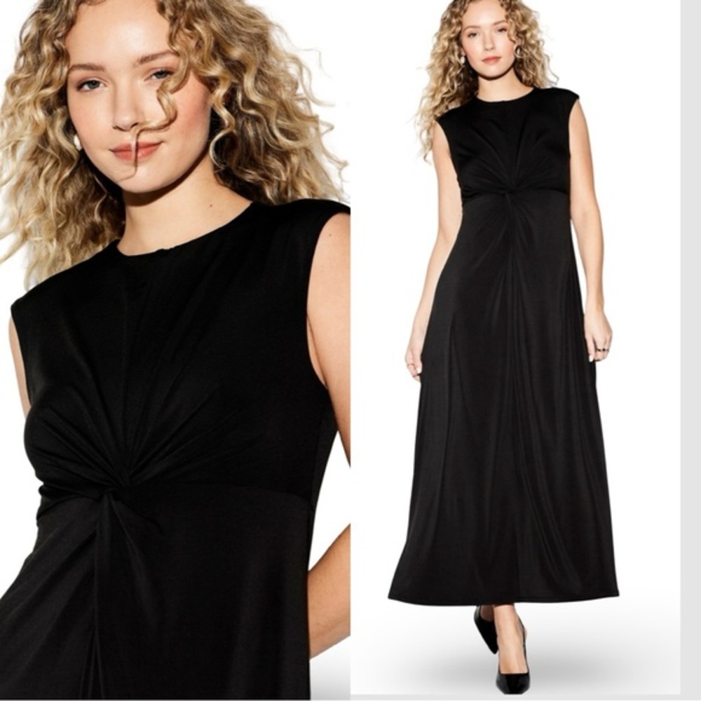 NWTS💓OCCASION M💓ELITE LINE LUSTROUS BLACK TWIST FRONT FIT & FLARE MIDI MAXI